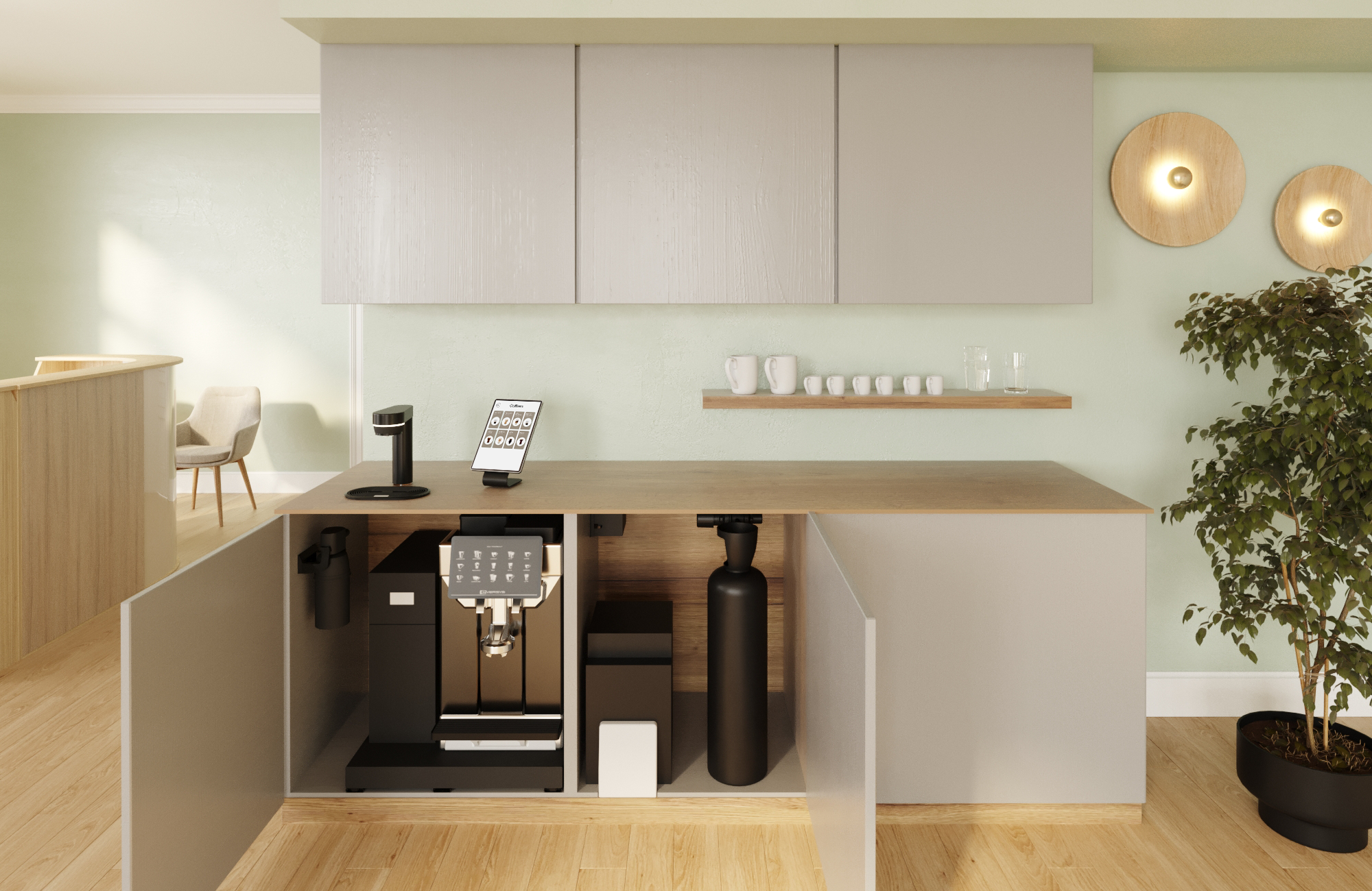 Specter under-counter coffee solution with open doors